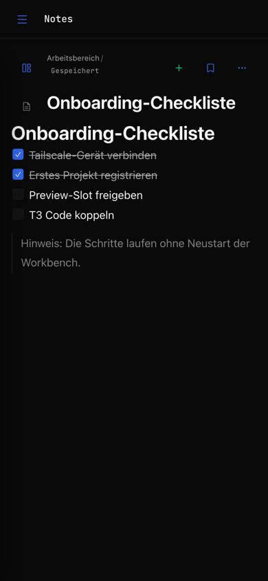 Mobile Wrapt-Ansicht der Notizen mit Checkliste und Callout.